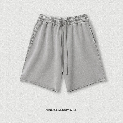 New 2025 Men Summer Loose Edge Washed Cotton Shorts Unisex Retro High Street Distressed 330gsm Shorts Brand Clothes HY1056