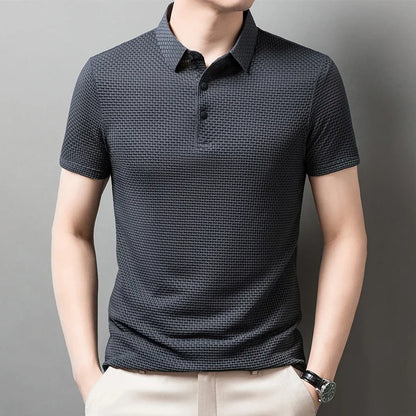 Men's Bone Flower Solid Color Polo Shirt Business Casual Short Sleeve Summer Breathable Versatile Top