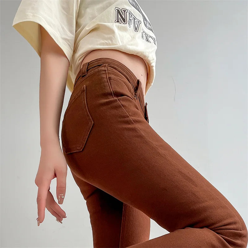 Women Fashion Flare Jeans Winter Streetwear Y2K Straight Pants Ankle Length Denim Jeans Girls Party Casual Retro Blue Trousers