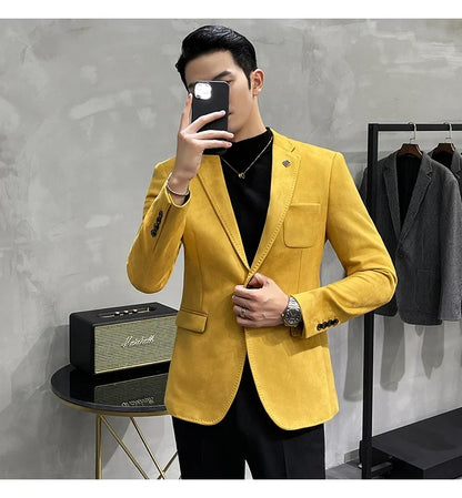 Deerskin Leather Jacket Blazer Men Casual Slim Fit Blazer Hombre Suit Leather Jacket Men Terno Masculino Men Clothing 6 Color