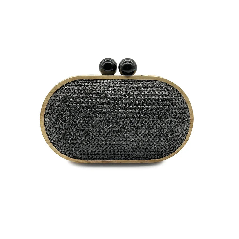 fashion Oval PP straw clutch bag for women wooden clip Handbags elegant weave summer beach bag trend shoulder crossbody bags