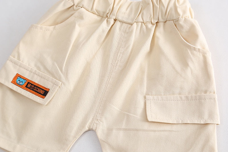New Summer Baby Boy Clothes Set Toddler Boys Striped Cartoon 2-Piece Outfit with Cargo Shorts Casual Infant Children's Clothing