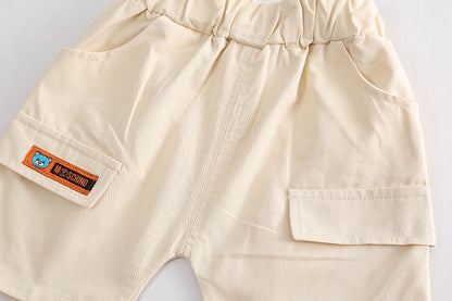 New Summer Baby Boy Clothes Set Toddler Boys Striped Cartoon 2-Piece Outfit with Cargo Shorts Casual Infant Children's Clothing