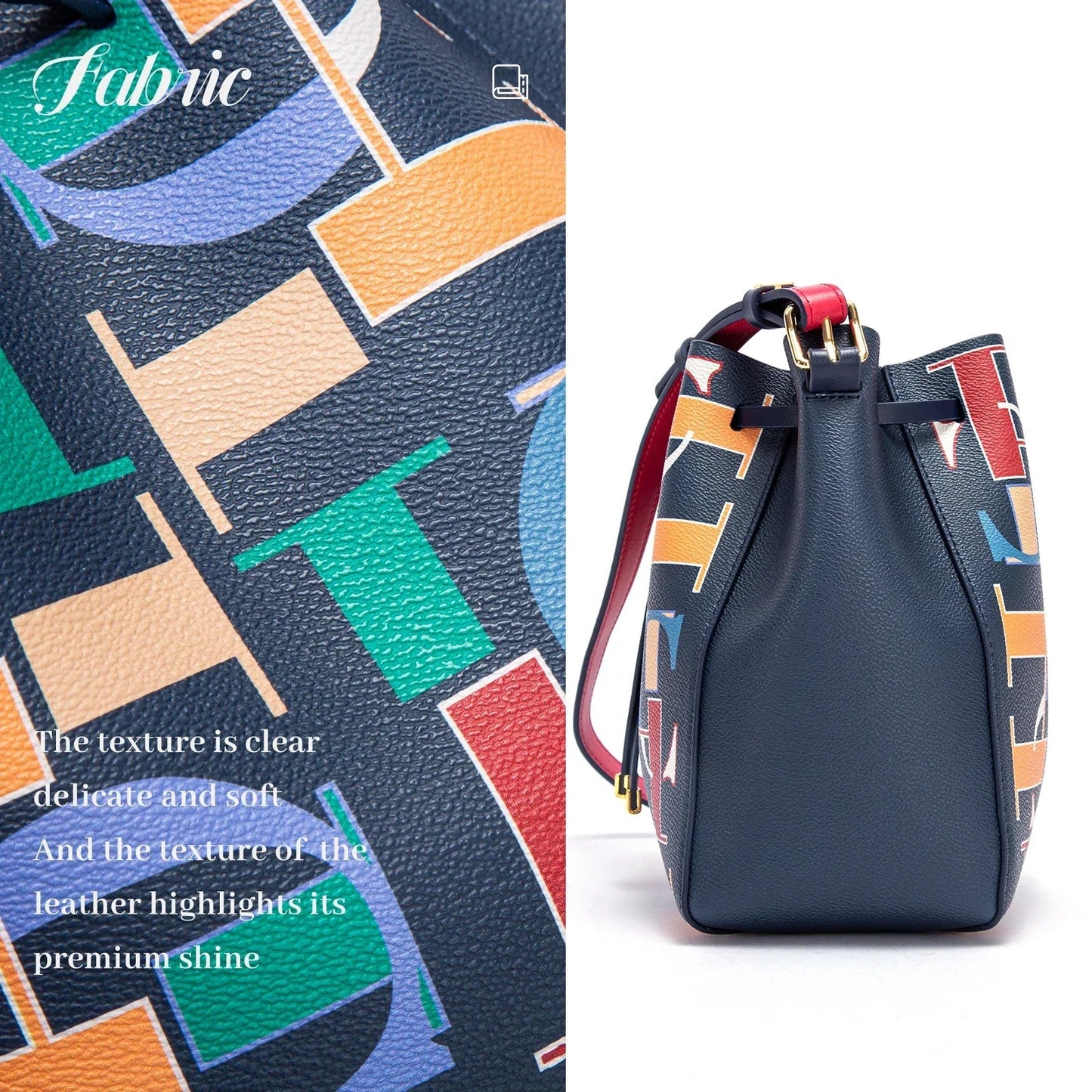 Seasonal New Arrival Fashionable Classic Women's Bucket Bag Color-Blocked Letter Print Design Women's New Shoulder Bag