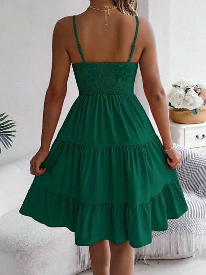 Casual Vacation Ruffled Camisole Dress Spring Summer Women's Solid Dresses for 2026 Valentine's Day Woman Clothing Pink Blue