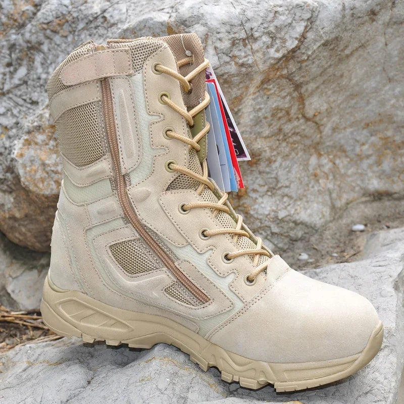 Mens Boot Genuine Leather Vintage Lace Up Waterproof Safety Shoes Black Desert Combat Tactical Ankle Boots Men
