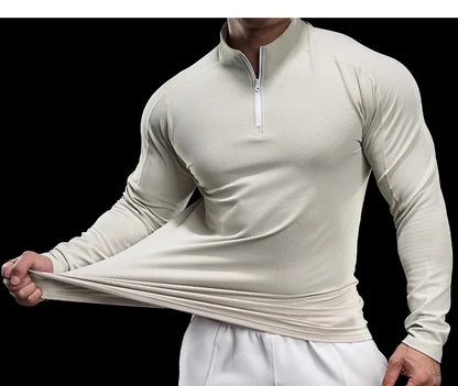 Autumn Sports Fitness Top Men Running Training Long-sleeved T-shirts Sweaters Stand-up Collar Quick-drying Breathable Clothes