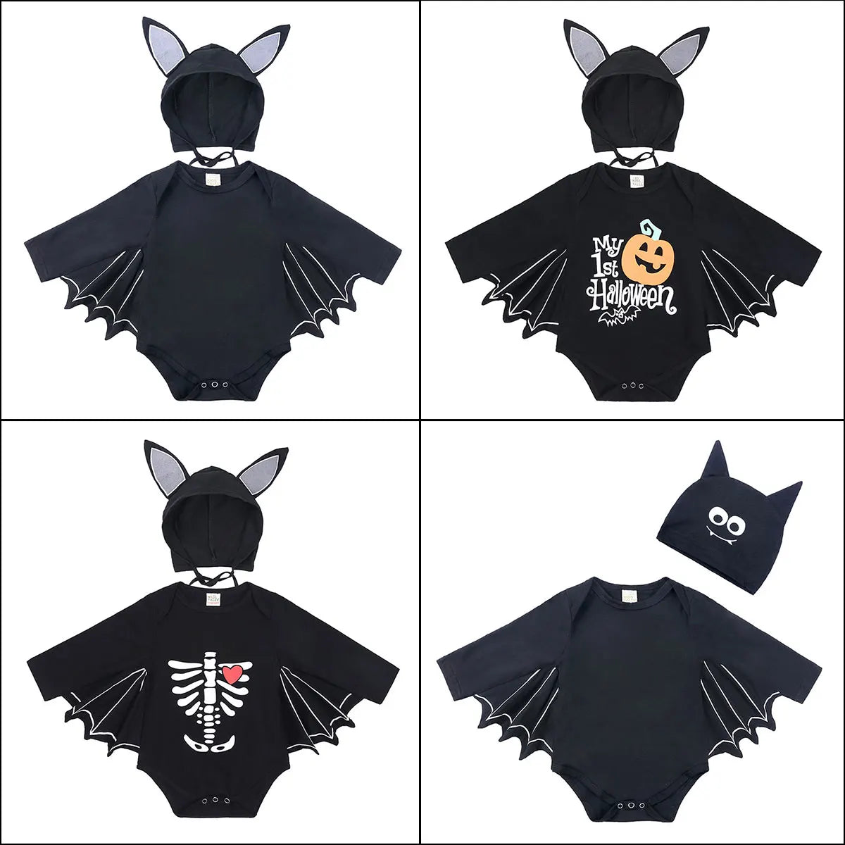 Baby's First Halloween Costume Black Bat Romper Jumpsuit Infant Boys Girls Purim Party Carnival Fancy Dress Cosplay Long Short