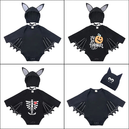 Baby's First Halloween Costume Black Bat Romper Jumpsuit Infant Boys Girls Purim Party Carnival Fancy Dress Cosplay Long Short