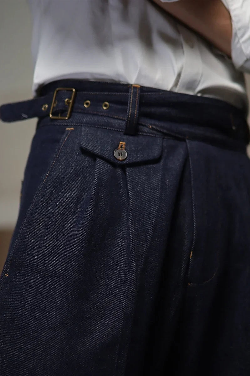 Gurkha men's vintage denim denim pants Europe and the United States Slim Western pants Tibetan nine-minute pants