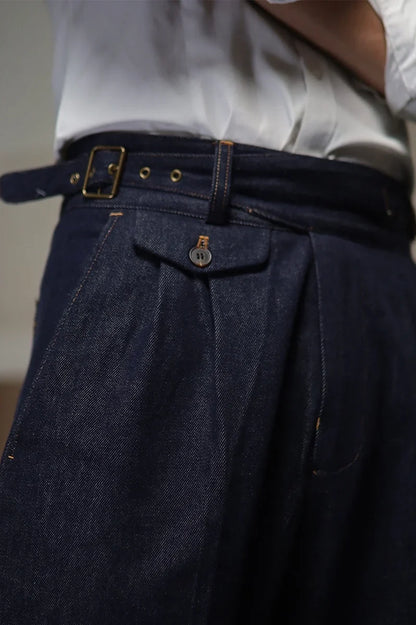 Gurkha men's vintage denim denim pants Europe and the United States Slim Western pants Tibetan nine-minute pants