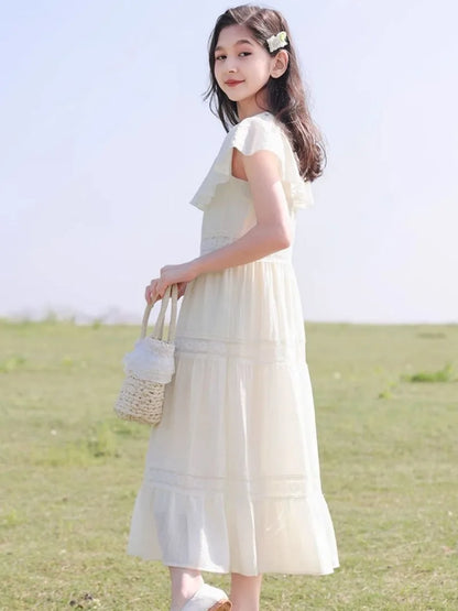 Patchwork Lace Princess Dress Children's Girly Dresses Beach White Girl Girls Party Pink Elegant Teen Clothes Tweens Clothing
