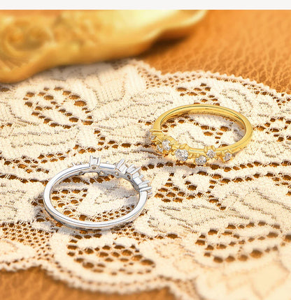 Simple Moissanite Women's Ring Asymmetric Cluster Half Eternity Stackable Band S925 Silver Daily Jewelry Birthday Gifts