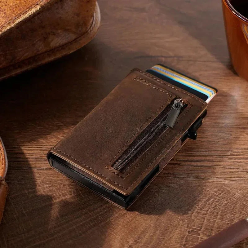 Porte-cartes de crédit bloquant le RFID, portefeuille homme de luxe, Pop Up, fin et minimaliste, étui porte-cartes bancaires noir pour hommes
