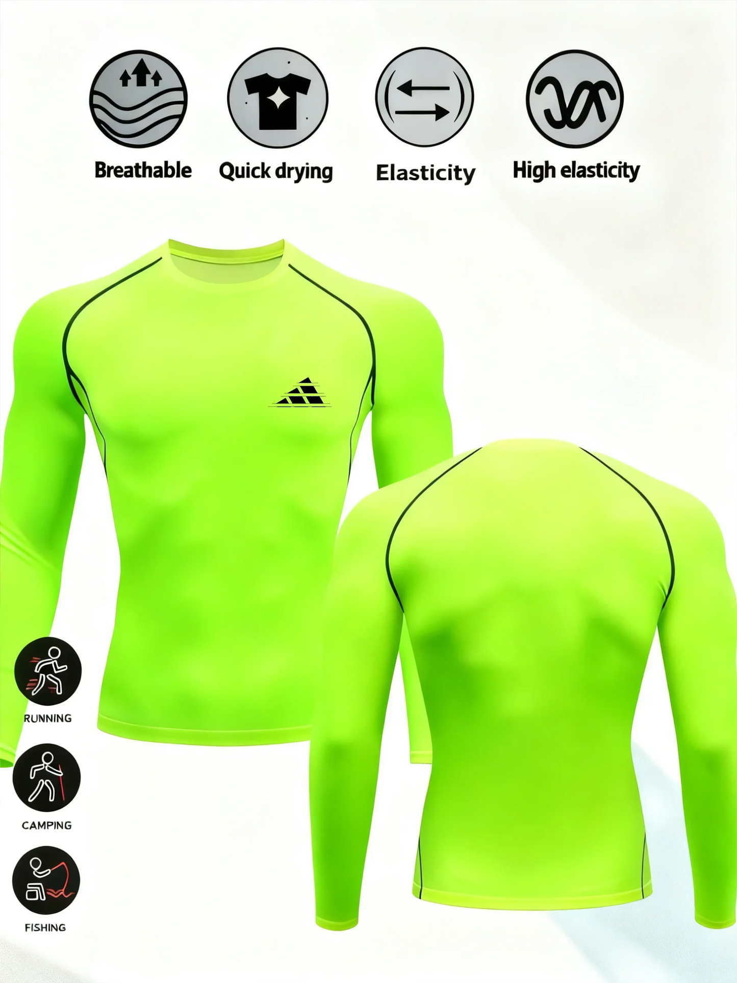 Men Sport T-shirt Quick Dry Triangular print Running Shirt Long Sleeve Compression Top Gym T Shirt Men Fitness Tight Rashgard ﻿