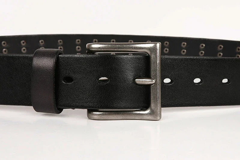 3.8CM Cowboy Punk Belt Real Genuine Leather Men Belt Metal Stud Rivet Jeans Belts For Men Strap Ceinture Homme Male Strap