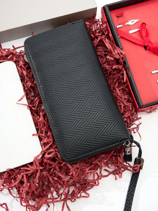 Portefeuille Long Rétro Simple Mode Bureau Affaires Navette Grande Capacité Multi-Cartes Portable Zippé Téléphone