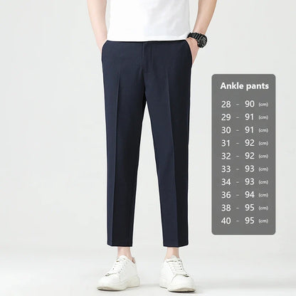 High Quality Lyocell Blend Summer Ankle Length Pants Men Business Elastic Waist Formal Suit Korean Social Work Trousers Male 40
