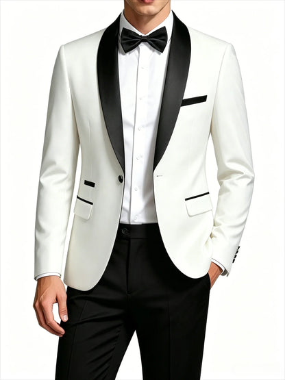 Men's Black Satin Shawl Lapel Tuxedo Suit 2 Pieces, Slim Fit Formal Blazer & Pants for Wedding Party Prom Groom Outfit
