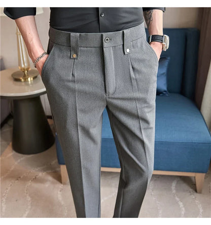 Mens Suit Pants 2026 Spring New British Style Elastic Waist Solid Casual Formal Dress Pants Slim Fit Trousers for Men Clothing