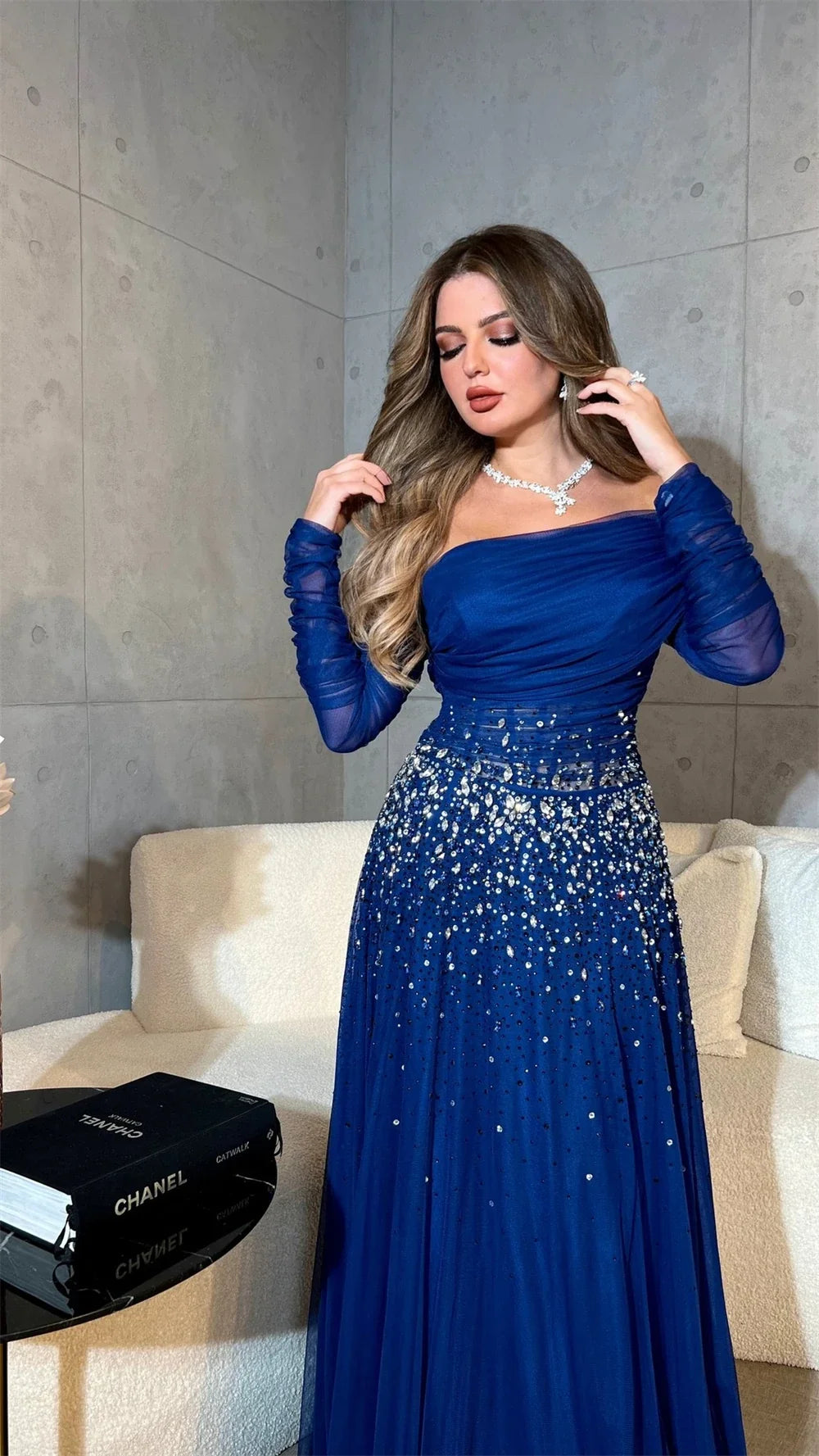 Customized High Quality Sequin Off the Shoulder Empire Party Dress Floor Length Long Ruched Formal Evening Gowns