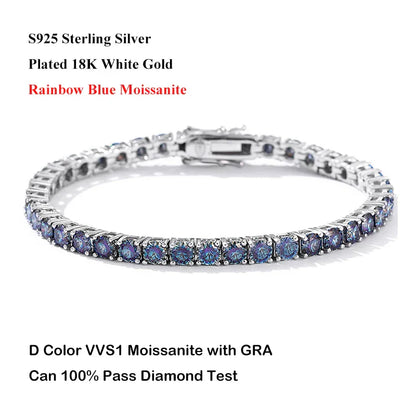 Luxury Real 3/4/5/6.5MM Full Champagne Blue Green Moissanite Tennis Bracelet for Men Women S925 All Red Diamond Bracelets