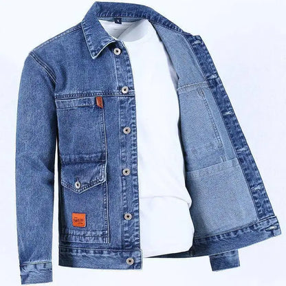 Men's Workwear Denim Jacket Spring Autumn Winter Large Size Trendy Brand Versatile Youthful Style Long Sleeve Button Decor