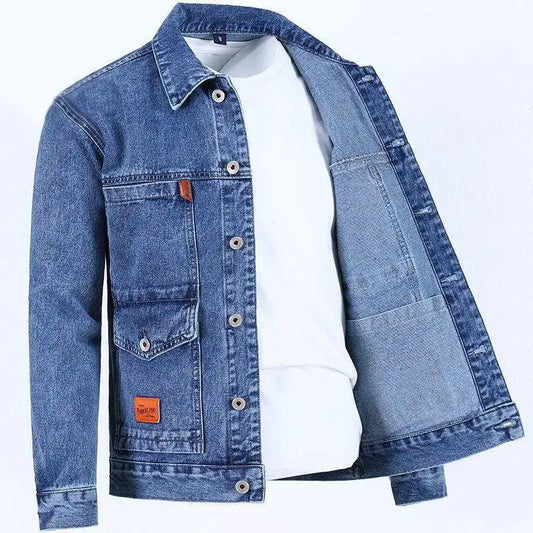 Men's Workwear Denim Jacket Spring Autumn Winter Large Size Trendy Brand Versatile Youthful Style Long Sleeve Button Decor