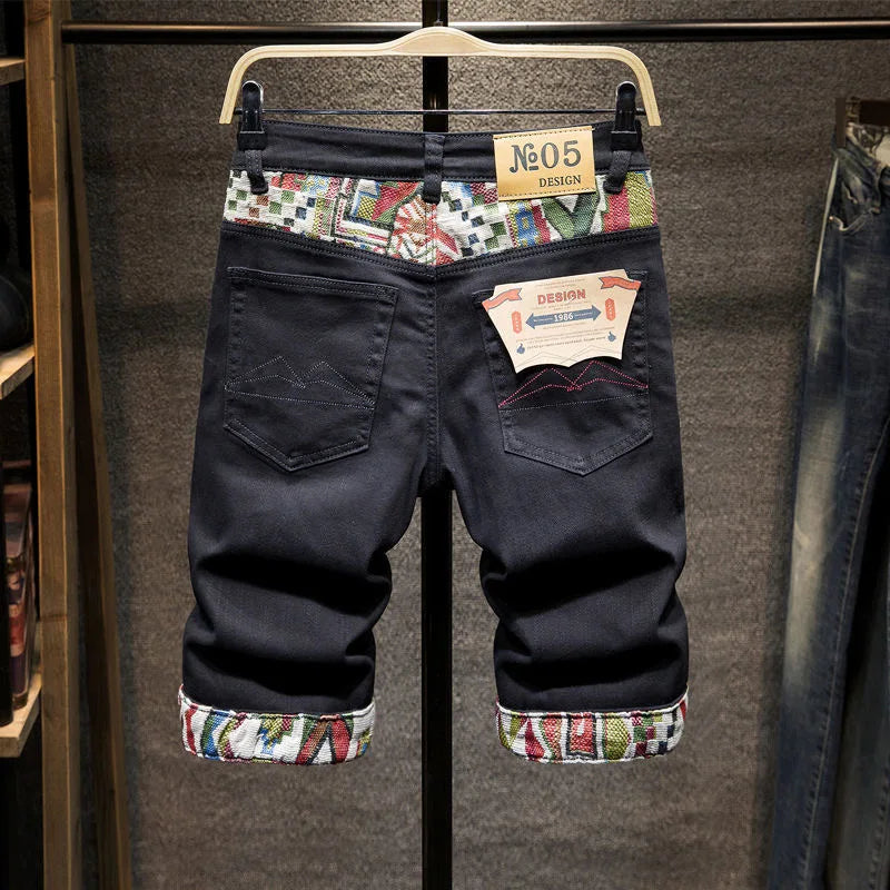 New Summer Fashion Trend Ripped Straight Tube Printed Denim Shorts Men's Casual Loose Comfortable Sports High Quality Pants