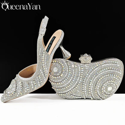 Nigerian Party Shoes Only shoes OR with bag set in Green  High Heel, Elegant Matching for Weddings & Special Occa