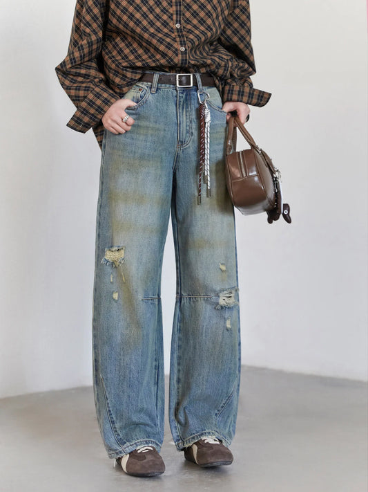 Retro Women's Jeans Loose Casual  New High Waisted Wide Legs Denim Pant Female Trousers Spring Autumn 2025