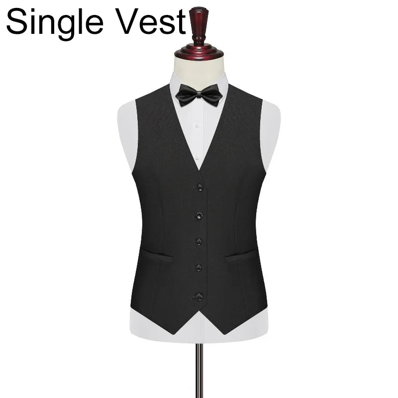 Men 2-piece Set British Style Single-breasted V-neck Vest Man Straight-leg Pant Male Slim Wedding Office Casual Outfit