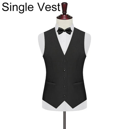Men 2-piece Set British Style Single-breasted V-neck Vest Man Straight-leg Pant Male Slim Wedding Office Casual Outfit