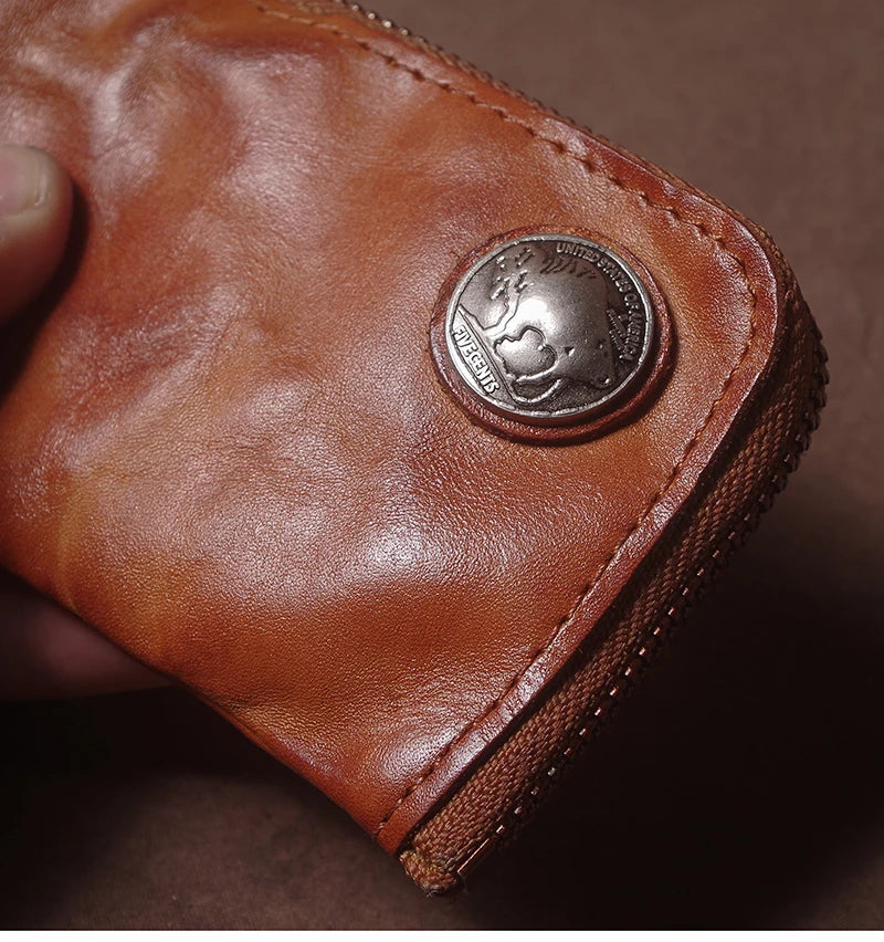 High Quality Genuine Leather Home Car Key Bag Retro Men Handmade Top Cowhide Coin Purse Women Zipper Mini Wallet Card Holde