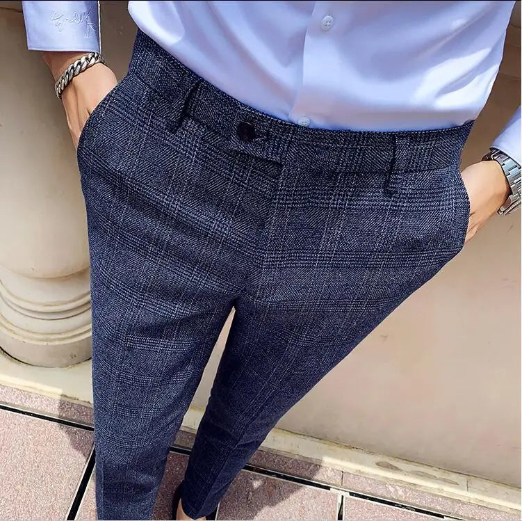 Coffee Brown Men Striped Plaid 3-Piece, Dark Blue Wedding Party Slim Fit Blazers Jacket and Vest with Pants, Asian Size M-5XL
