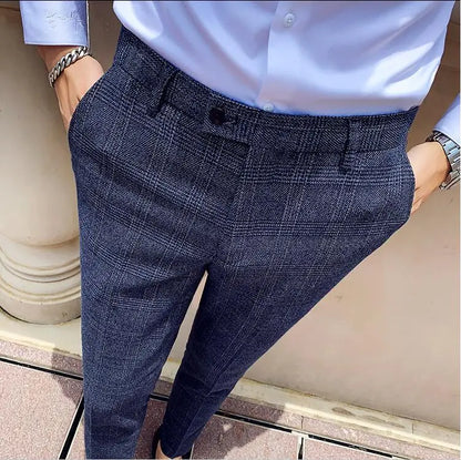 Coffee Brown Men Striped Plaid 3-Piece, Dark Blue Wedding Party Slim Fit Blazers Jacket and Vest with Pants, Asian Size M-5XL