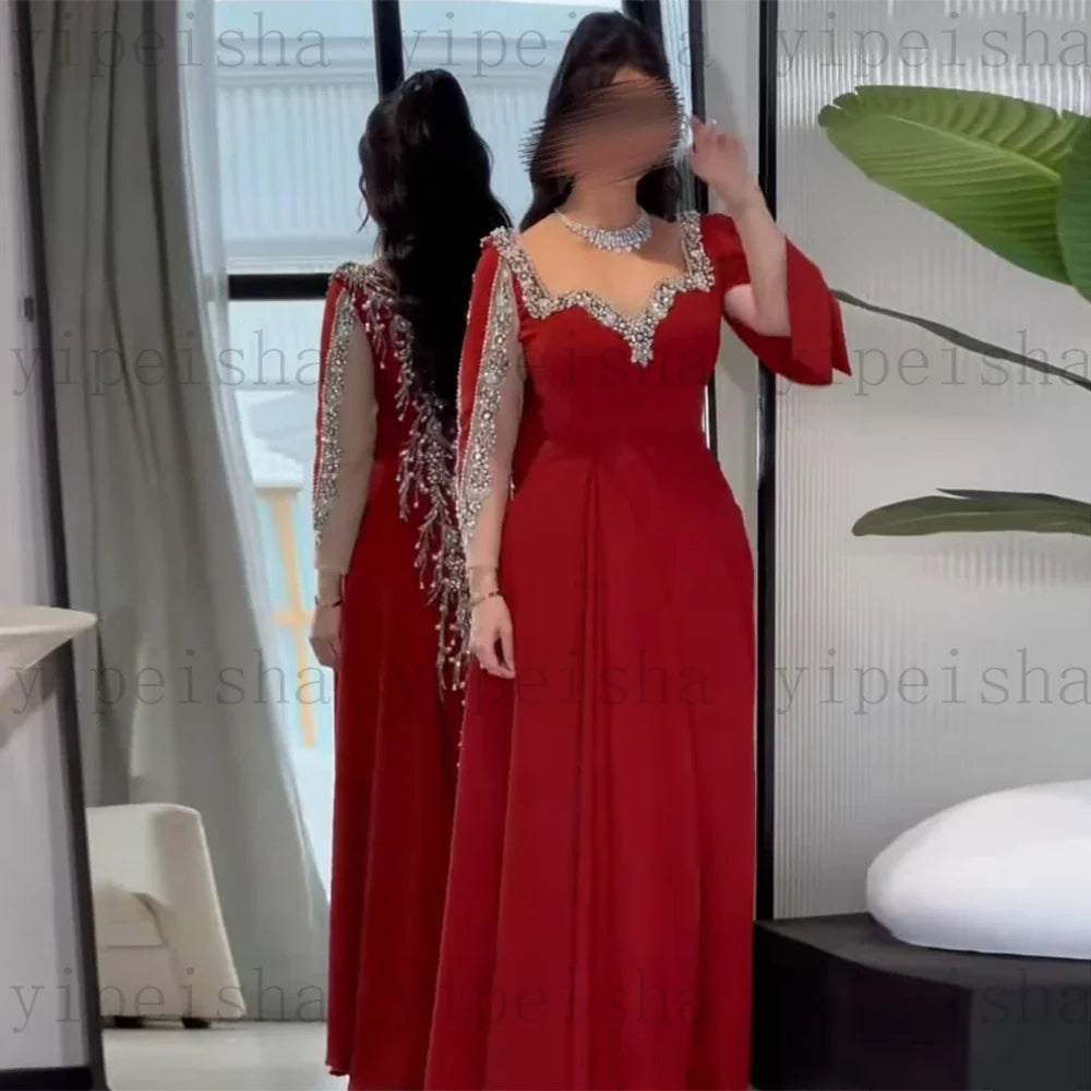 customized exquisite Sweetheart Evening Dresses Full Sleeve rhinestone Beading Sequined Prom Gown A-Line Long Party Dress
