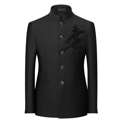 2026 Men's Chinese Style Long Sleeve Suit Jacket Korean Fit Formal Wear Asian Sizes L-7XL in Red White Black Yellow Blue Coat