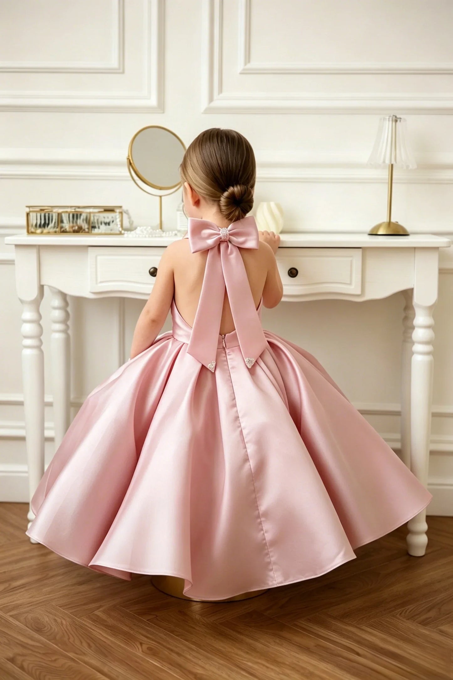 Satin Flower Girl Dress Mini Bridal Wedding Dress Kids Ball Gown 1st Communion Frock Pageant Gown Vestidos De Noiva Customized