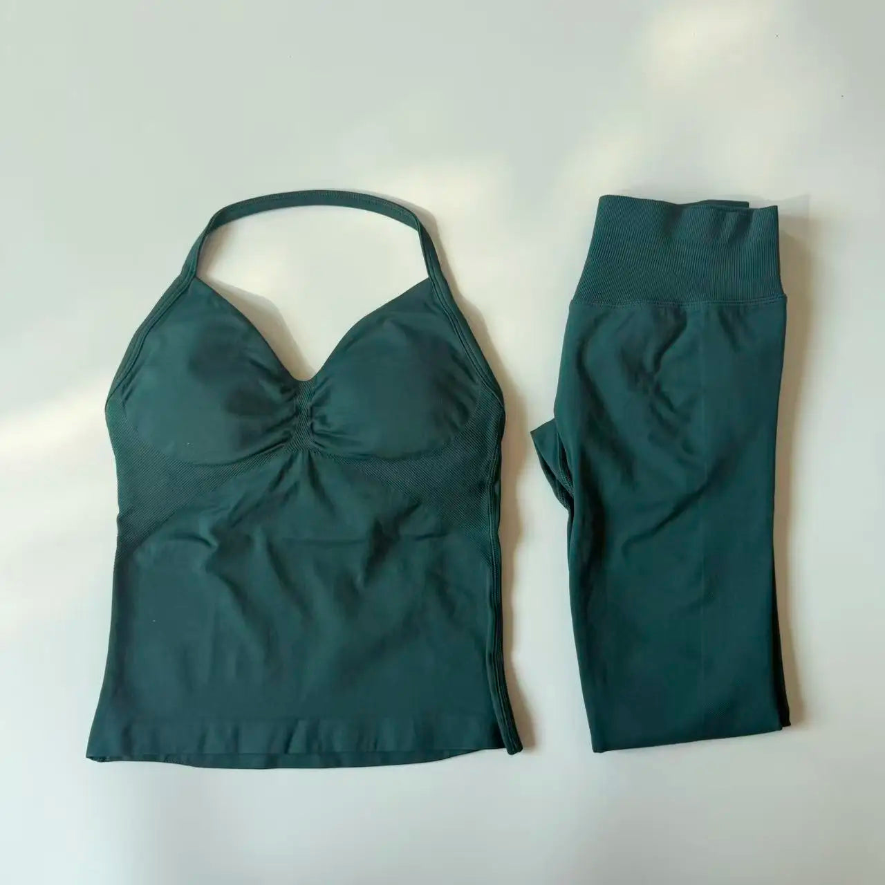 Set of 2 pieces of women's yoga mesh, sleeveless tops with open back, high-waisted gym suit, fitness clothing, yoga set