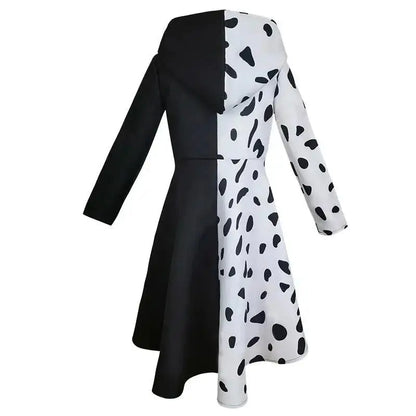 Cruella Deville Costume Black Dalmatian Jumpsuit Dress Girls Halloween Cosplay Party Dress up