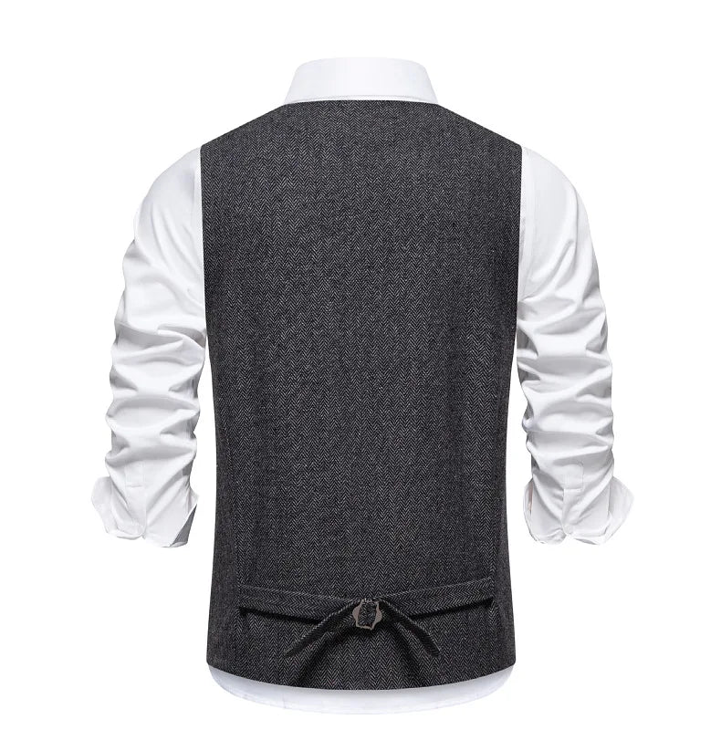 Dark Gray Herringbone Tweed Suit Vest for Men,business Casual Retro Single-breasted Herringbone Pattern Men's Waistcoat Eur Size