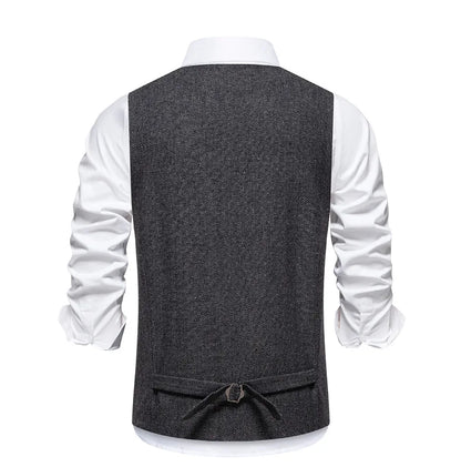 Dark Gray Herringbone Tweed Suit Vest for Men,business Casual Retro Single-breasted Herringbone Pattern Men's Waistcoat Eur Size