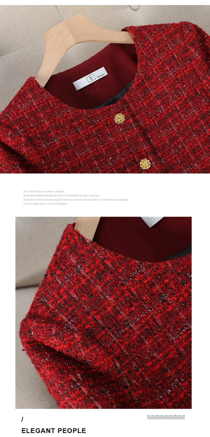Women Elegant Solid Color Retro Blazer Jacket for Spring Autumn 2026 Long Sleeve Round Neck Single Breasted Short Coat with