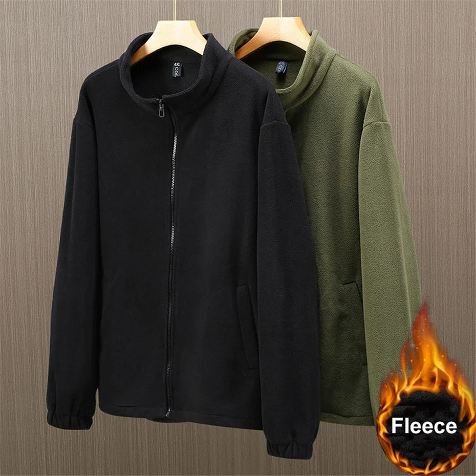 Solid Color Polar Fleece Jacket Men Winter Thcik Warm Fleece Jacket Coat Plus Size 12XL Fashion Casual Polar Fleece Coat Male