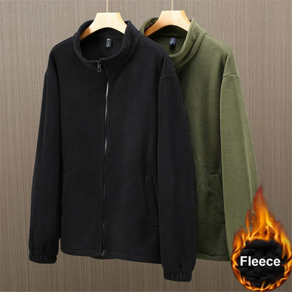 Solid Color Polar Fleece Jacket Men Winter Thcik Warm Fleece Jacket Coat Plus Size 12XL Fashion Casual Polar Fleece Coat Male