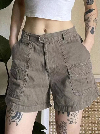 Y2k Vintage Streetwear Cargo Denim Shorts Women American Retro Harajuku Solid Loose Jeans Casual Pocket 2026 Summer Chic