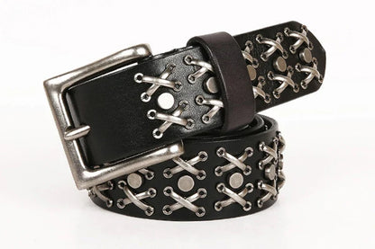 3.8CM Cowboy Punk Belt Real Genuine Leather Men Belt Metal Stud Rivet Jeans Belts For Men Strap Ceinture Homme Male Strap