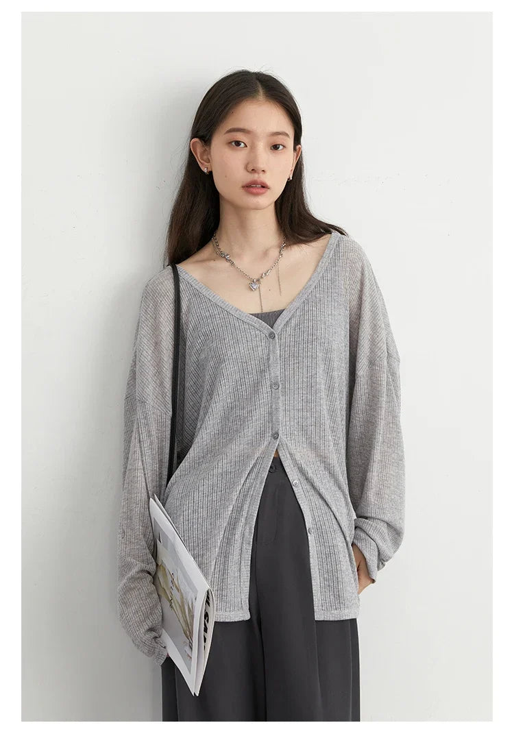 Women's Cardigan New V-neck Long Sleeved Female Shirt Female Jumpers Sun Protection Woman Top Spring Summer 2026