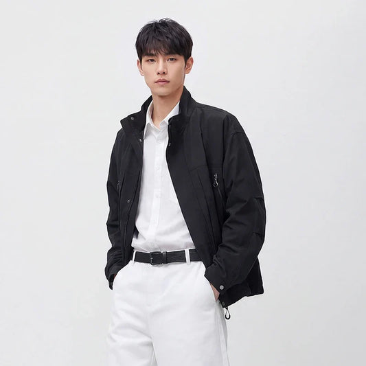Men Jacket Lightweight Utility Stand Collar Zip Outdoor Commuter Style Loose Autumn Outerwear Daily Wear 2026